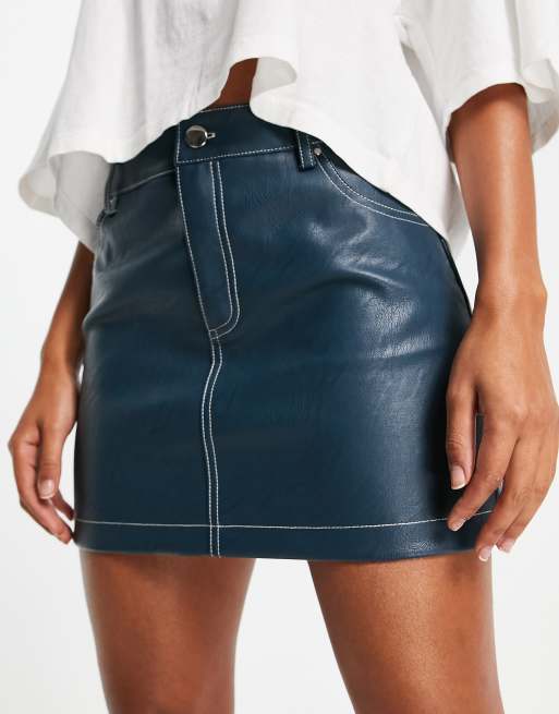 Leather denim shop mini skirt