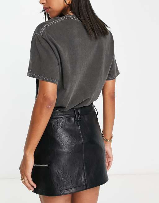 Topshop leather look tailored micro mini skirt in black