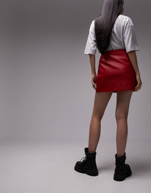 Topshop red 2025 leather skirt