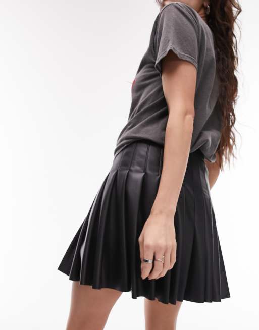 ASOS DESIGN leather look skater mini skirt in black