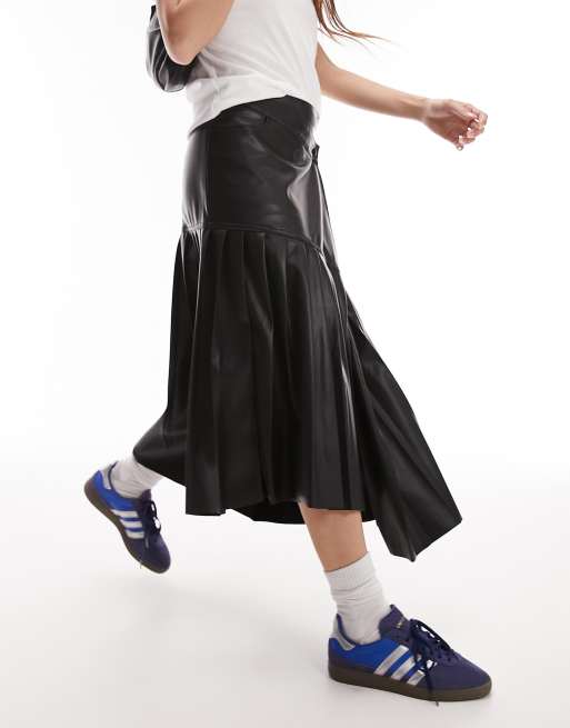 Faux leather 2025 pleated wrap skirt