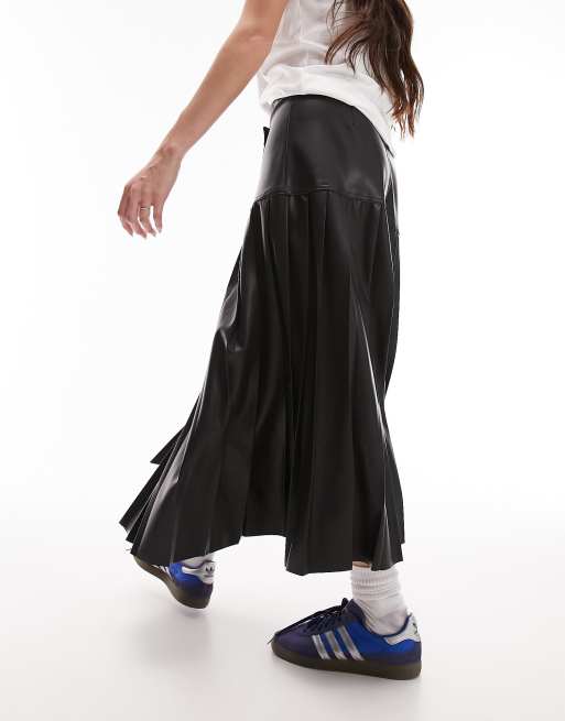 Faux Leather Pleated Maxi Skirt