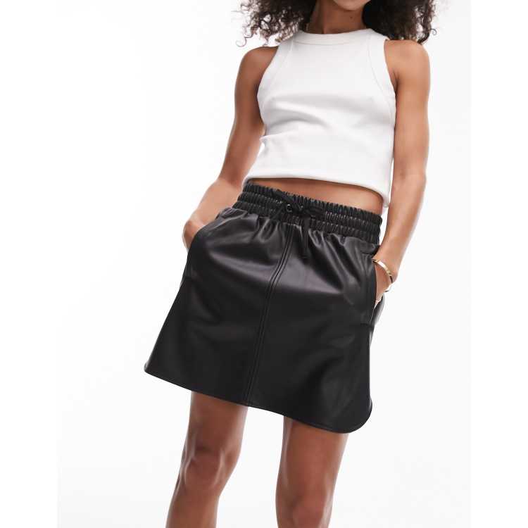 Topshop tall croc faux leather mini shop skirt with notch detail in black