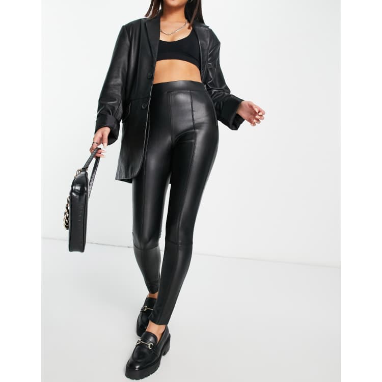 Topshop leather look trousers in black ASOS