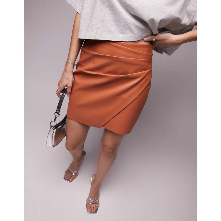 Topshop orange on sale leather skirt