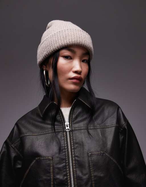 Topshop leather look zip through jacket in black, 2 of 4