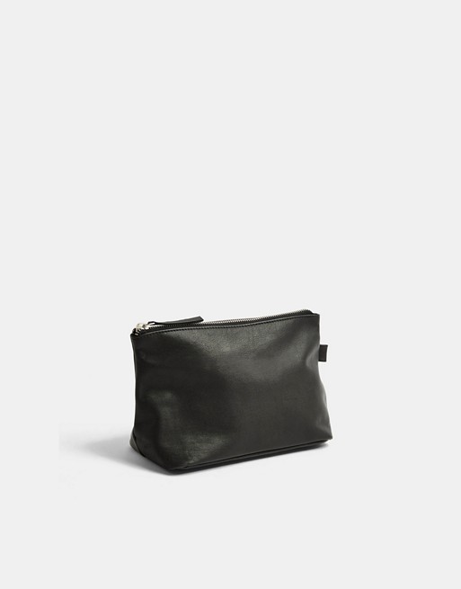 Topshop Leather make up bag in Black