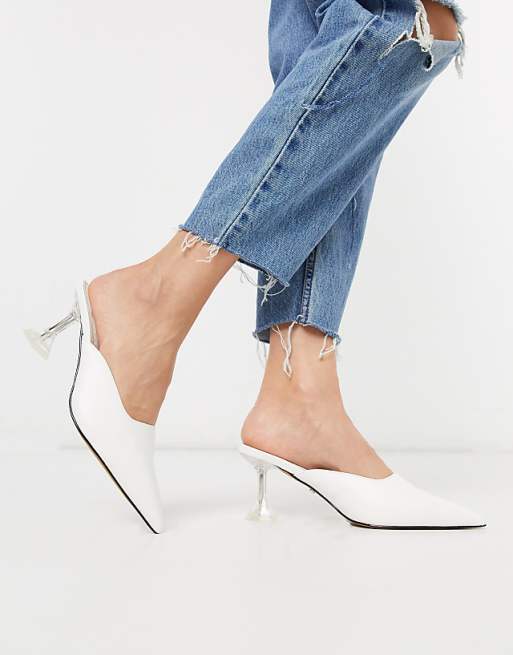 Topshop leather mules with clear heel in white | ASOS