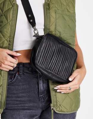 Topshop leather plisse crossbody in black