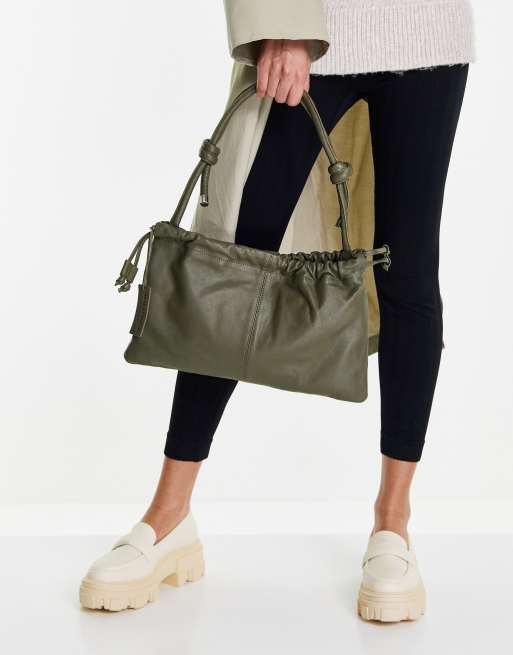 leather ruched shoulder in olive ASOS