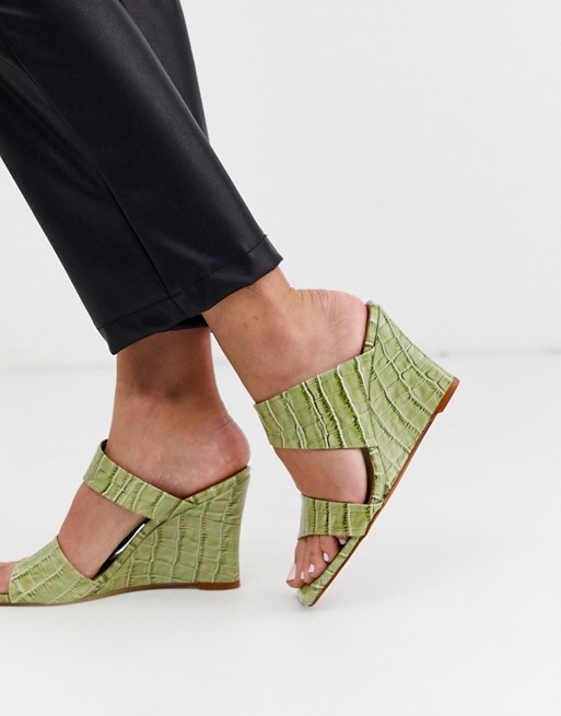 Topshop leather square toed wedge heels in green