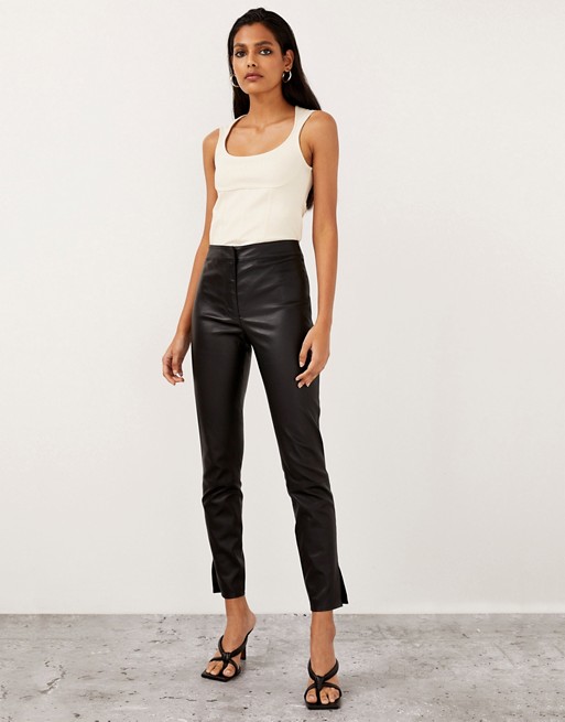 Topshop leather trousers with side split in black