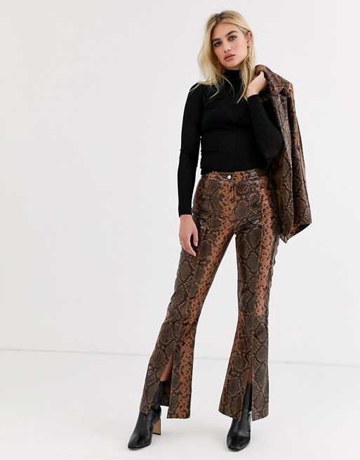 Topshop leather trousers with split front in snake print