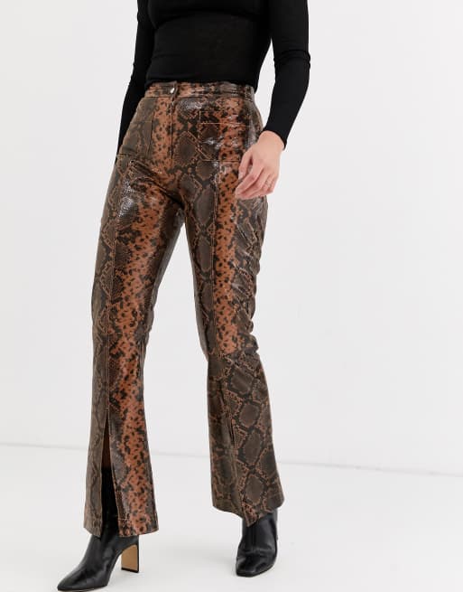 Topshop leather trousers with split front in snake print