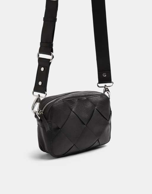 Black weave cross body bag