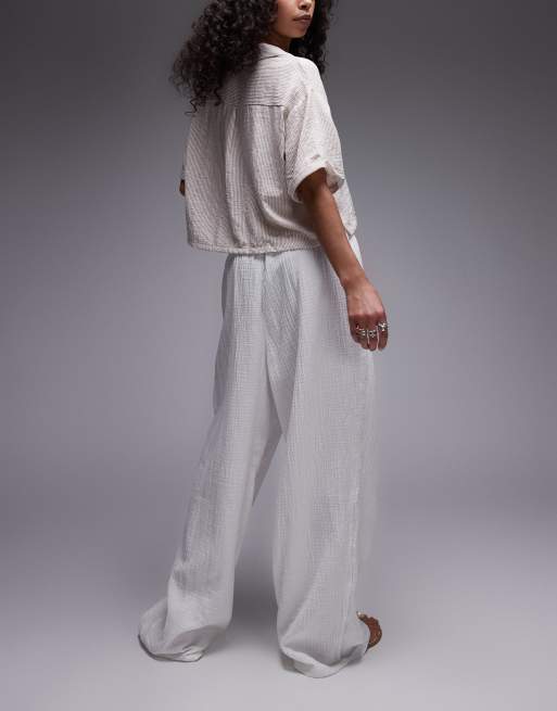 Topshop – Legere Schlupfhose aus dünnem, weitmaschigem Baumwollstoff in Weiß, 4 von 5