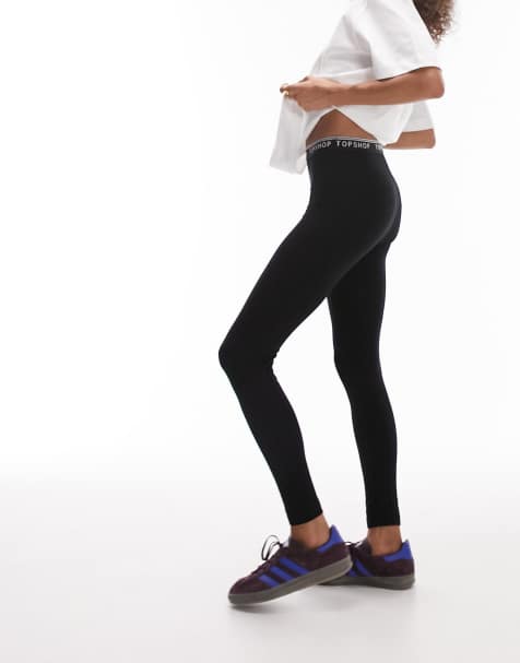 Topshop - Legging avec taille élastique griffée - Noir - view 1