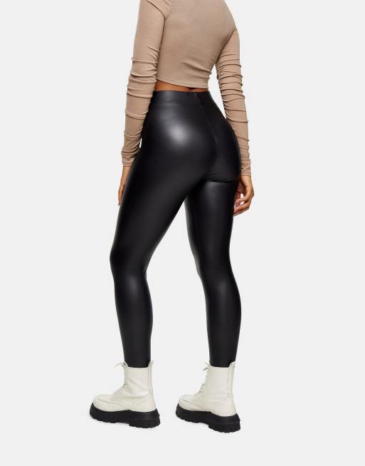 Topshop Legging imitation cuir Noir ASOS