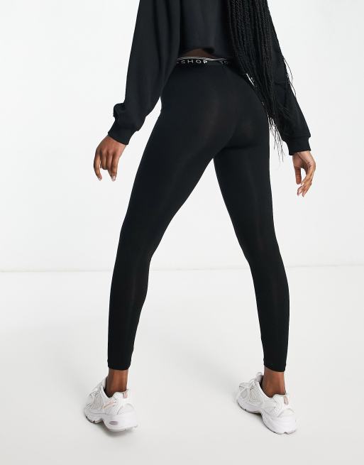 Topshop - Legging met logo op tailleband in zwart, 2 van 4