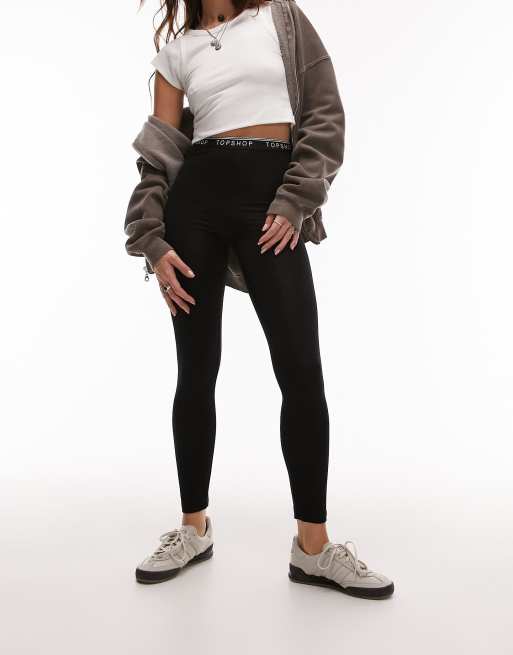 Topshop - Legging met merknaam op elastische taille in zwart