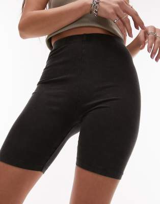 Topshop - Leggings-Shorts in einfarbigem, verwaschenem Anthrazit-Grau