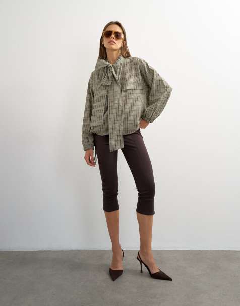 Topshop legginsy capri z ponte w kolorze czekoladowym - view 1