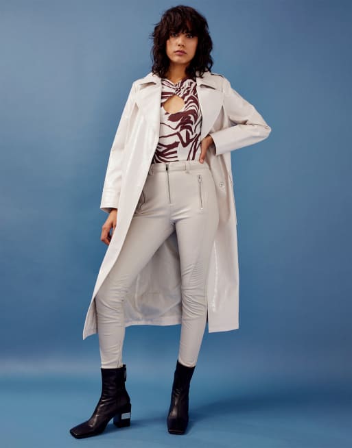 Topshop – Legginsy z imitacji skóry w kolorze ecru