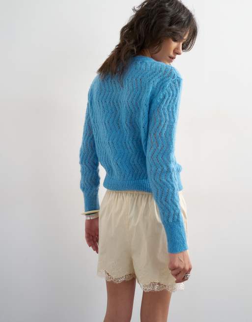 Topshop – Leichte Pointelle-Strickjacke in Blau , 4 von 4