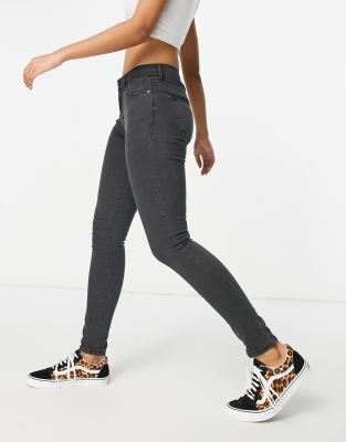 Topshop Leigh Jeans In Washed Black