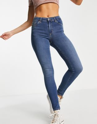 Haut Femme Topshop En Jean Bleu - Taille UK 10 - Manches Courtes - Encollure Ronde - Occasion Très Bon état