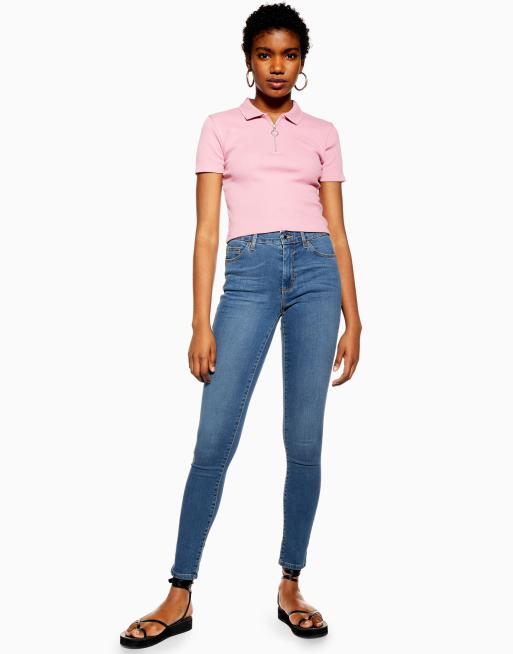 Topshop Leigh Jeans In Mid Wash Blue Asos