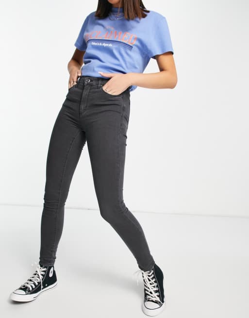 Topshop Leigh Jeans In Washed Black Asos