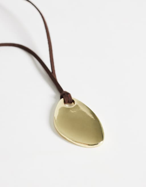 Topshop - Leila - Collier en cordon avec pendentif - Doré et marron, 3 de 4