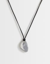 Topshop Leila cord necklace with pendant in silver and black