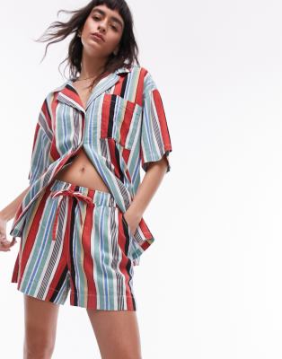 Topshop - Leinen-Shorts mit mehrfarbigem Streifenmuster, Kombiteil-Bunt