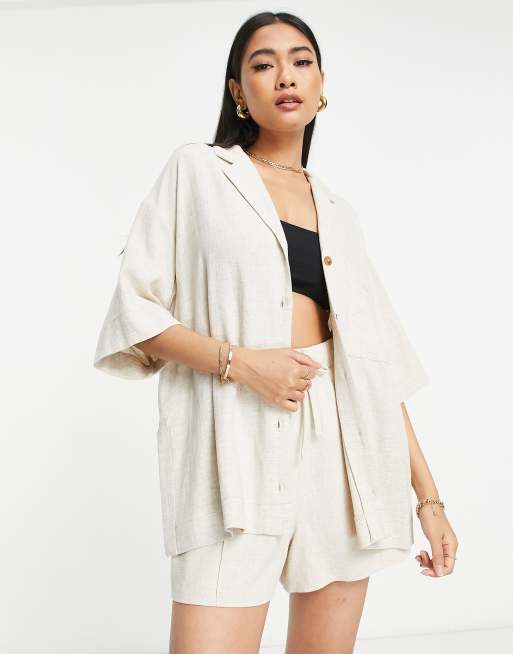 Topshop – Zweiteiler aus Leinen in neutralem Farbton