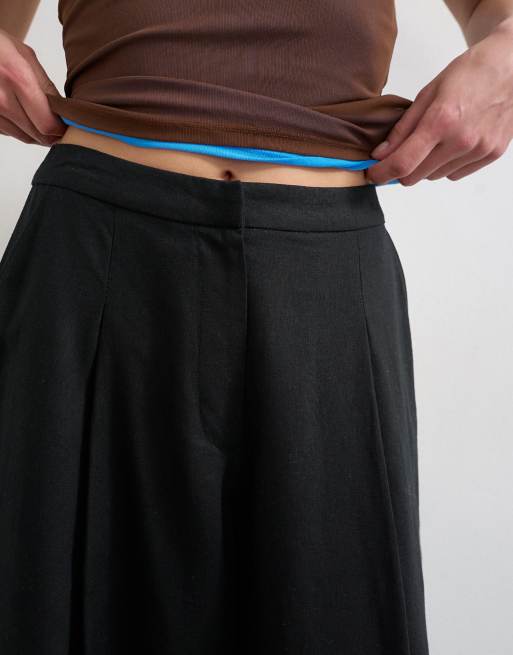 Topshop – Leinenhose in Schwarz mit A-Linien-Schnitt und weitem Bein, 2 von 5