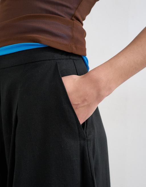 Topshop – Leinenhose in Schwarz mit A-Linien-Schnitt und weitem Bein, 4 von 5