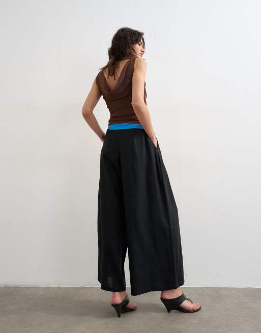 Topshop – Leinenhose in Schwarz mit A-Linien-Schnitt und weitem Bein, 5 von 5