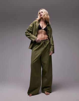 Topshop - Leinenmix-Hose in Khaki-Grün