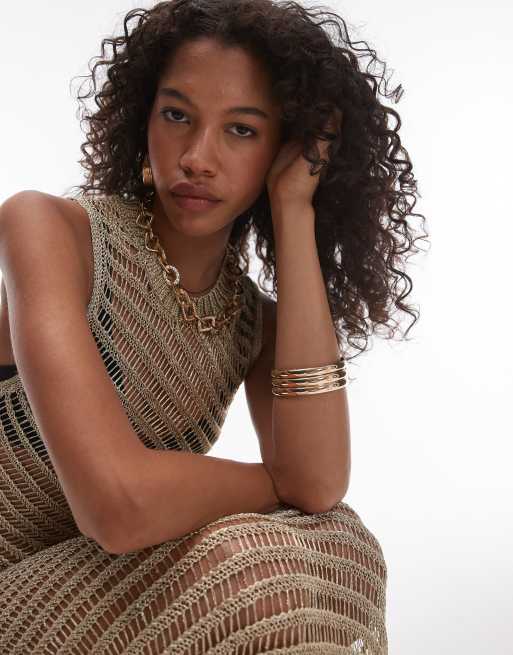 Topshop – Leiterkleid aus Strickmaterial in Metallic-Gold