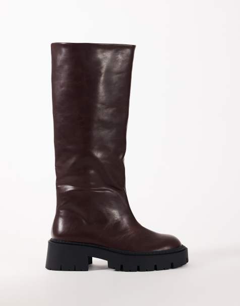 Topshop Lennox chunky knee high boot in chocolate - view 1
