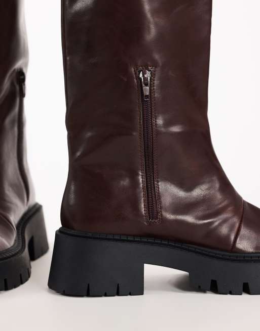 Topshop Lennox chunky knee high boot in chocolate, 2 of 4