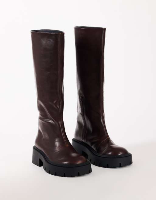 Topshop Lennox chunky knee high boot in chocolate, 3 of 4