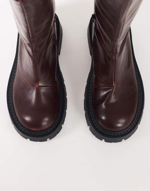 Topshop Lennox chunky knee high boot in chocolate, 4 of 4