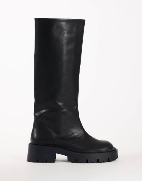 Topshop Lennox chunky knee high boots in black - view 1