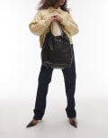 [Topshop] Topshop Lennox real leather tote with ruche detail in black One Size BLACK