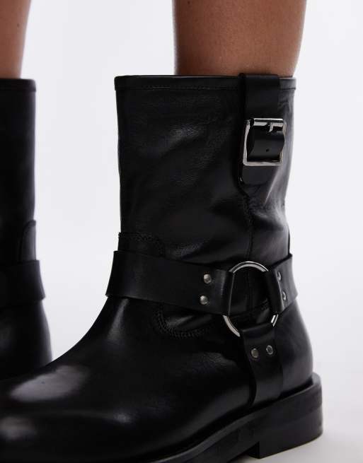 Topshop Lenny leather ankle boots with harness detail in black, 2 of 4