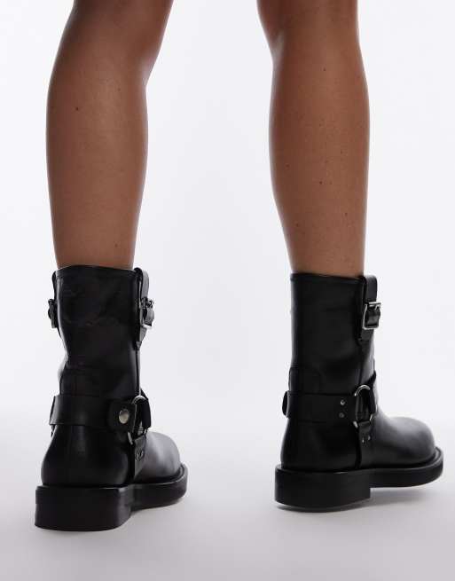 Topshop Lenny leather ankle boots with harness detail in black, 4 of 4