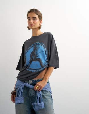 Topshop 'lenny' Oversized Graphic Tee In Gray